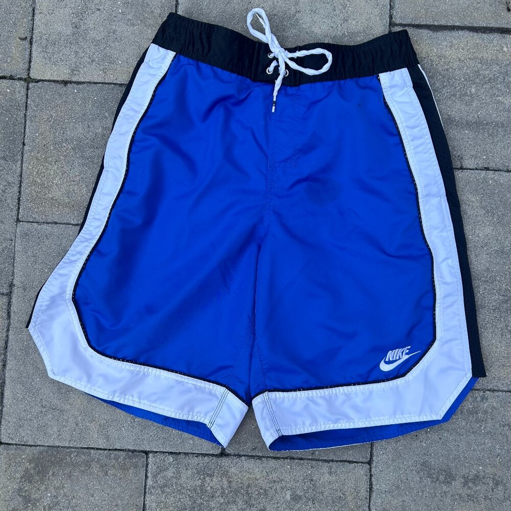 Vintage Nike Men’s Medium Swim Boxing Trunk Shorts Swoosh Blue White Gray Tag